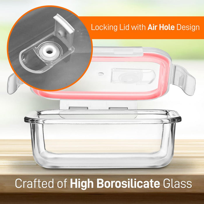 10-Piece Superior Glass Food Storage Containers Set - Stackable Design, Newly Bpa-Free Airtight Clear Locking Lids With Vent Lids & Red Air Hole