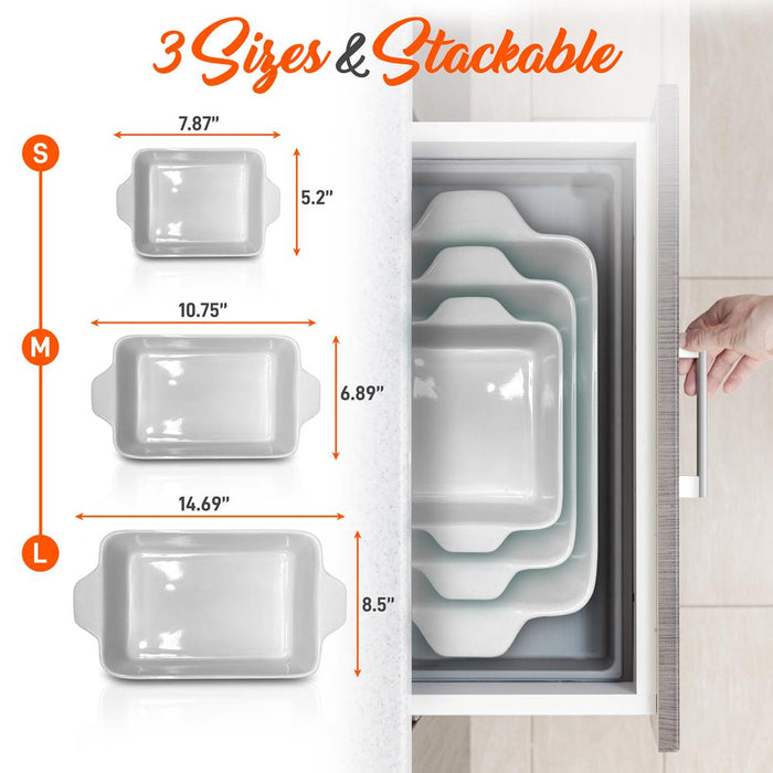 Rectangular Ceramic Bakeware Set - Durable Baking Dishes Set, Odor-Free Hybrid Ceramic Non-Stick Baking Pans, Dishwasher Safe (3-Piece)