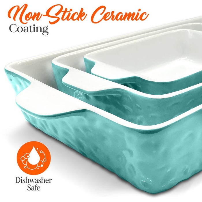 Rectangular Ceramic Bakeware Set - Durable Baking Dishes Set, Odor-Free Hybrid Ceramic Non-Stick Baking Pans, Dishwasher Safe (3-Piece)