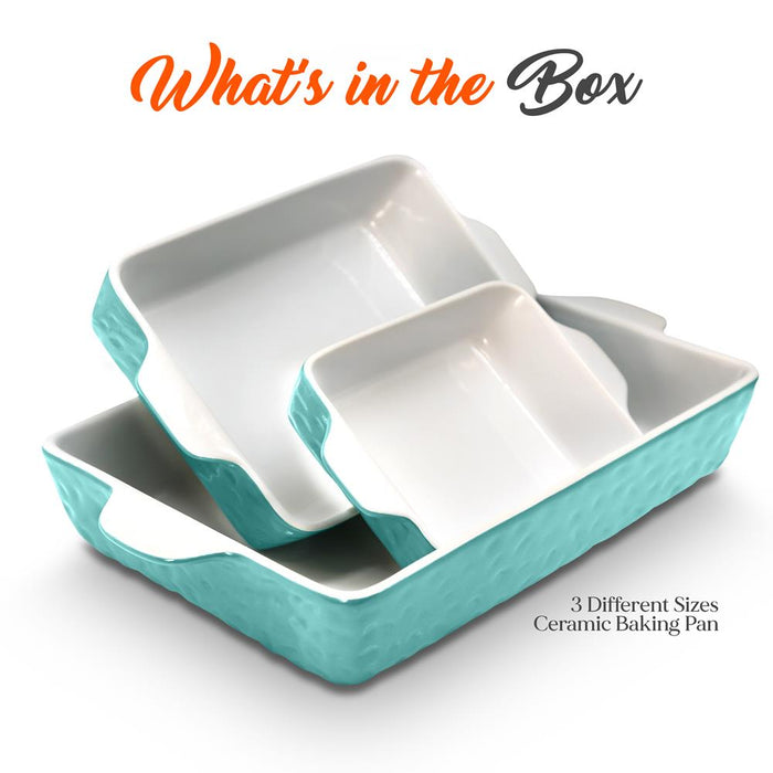 Rectangular Ceramic Bakeware Set - Durable Baking Dishes Set, Odor-Free Hybrid Ceramic Non-Stick Baking Pans, Dishwasher Safe (3-Piece)