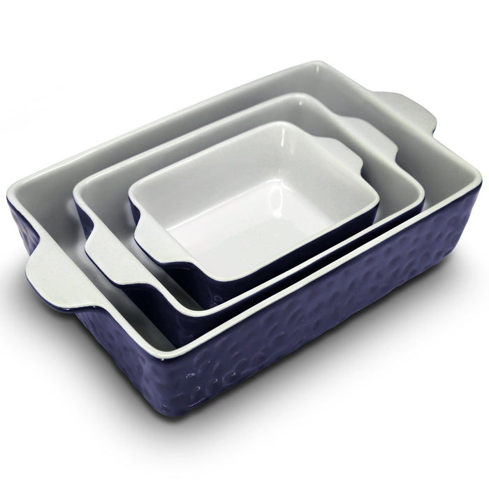 Ensemble de 3 plats rectangulaires en céramique - Ensemble de plats de cuisson durables, plats de cuisson antiadhésifs en céramique hybride sans odeur, lavables au lave-vaisselle (Rouge) 