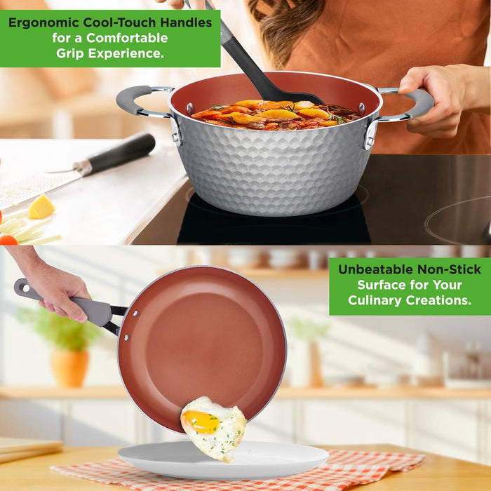 Kitchenware Pots & Pans Set - Stylish Kitchen Cookware With Elegant Diamond Pattern, Non-Stick (11-Piece Set)
