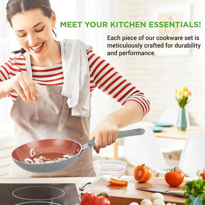 Kitchenware Pots & Pans Set - Stylish Kitchen Cookware With Elegant Diamond Pattern, Non-Stick (11-Piece Set)