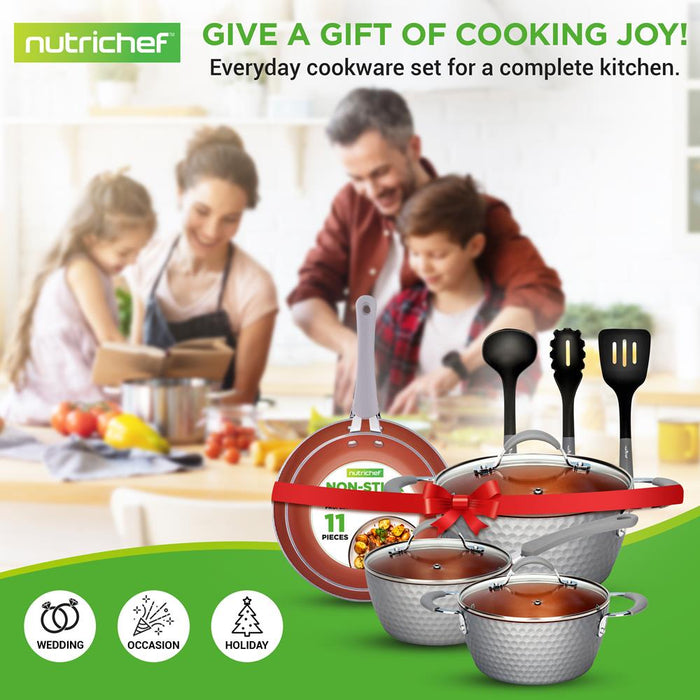 Kitchenware Pots & Pans Set - Stylish Kitchen Cookware With Elegant Diamond Pattern, Non-Stick (11-Piece Set)