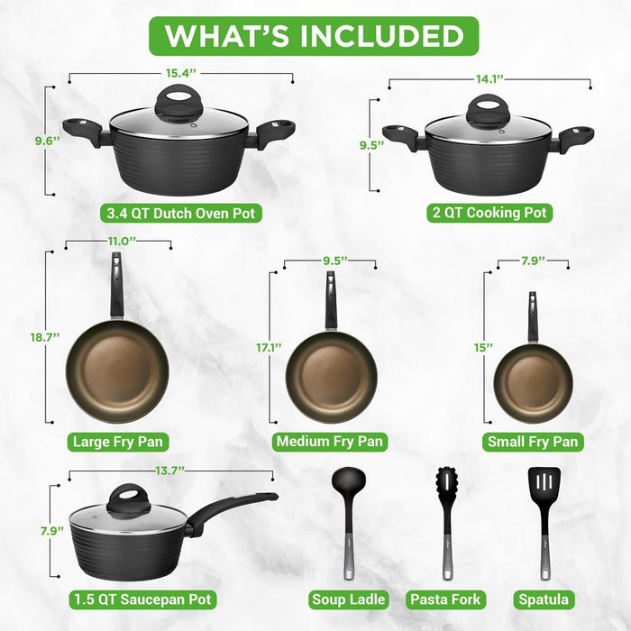 Batterie de cuisine casseroles et poêles - Ensemble de cuisine élégant avec motif de ligne de crête métallique élégant, antiadhésif (ensemble de 12 pièces) 