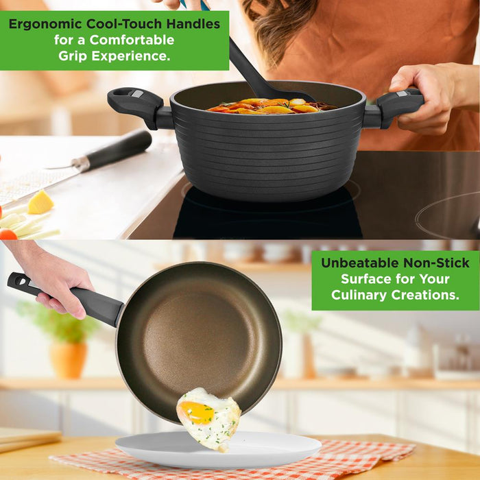Batterie de cuisine casseroles et poêles - Ensemble de cuisine élégant avec motif de ligne de crête métallique élégant, antiadhésif (ensemble de 12 pièces) 
