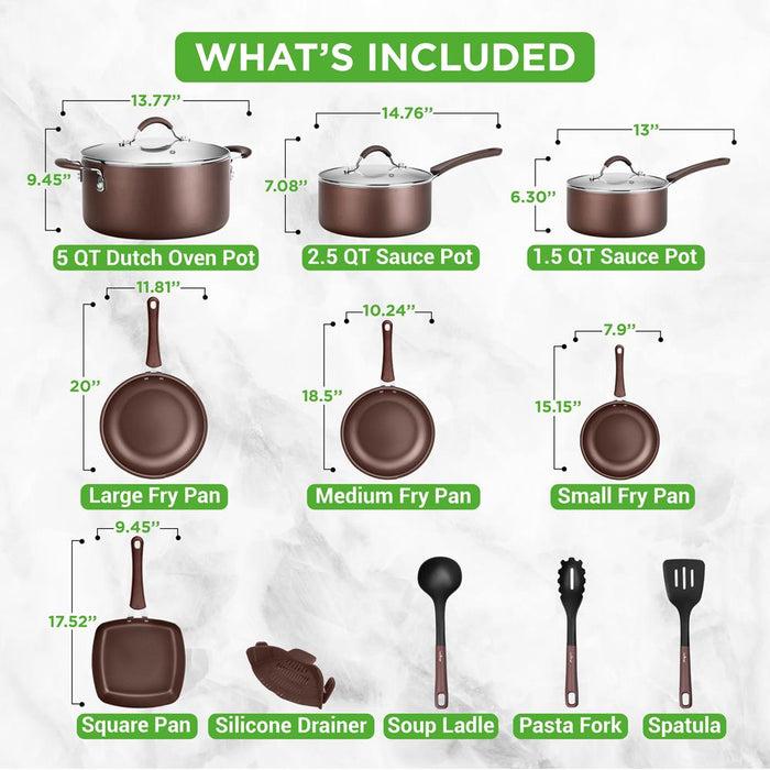 Kitchenware Pots & Pans Set – High-Qualified Basic Kitchen Cookware Set, Non-Stick (14-Piece Set)