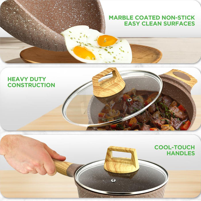 22 Pcs. Home Kitchen Cookware, Kitchen Tools, And Bakeware Set - High Quality And Marble Non-Stick Kitchenware Pots And Pans (Maroon Marble)