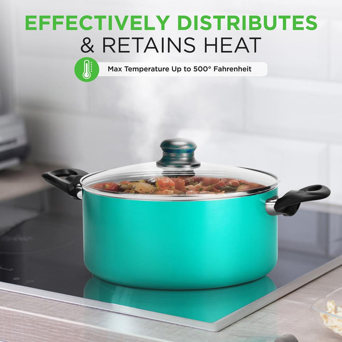 Kitchenware Pots & Pans Set - Colorful Kitchen Cookware, Black Non-Stick Coating Inside, Heat Resistant Lacquer And Mixed Colors Outside (15-Piece Set)