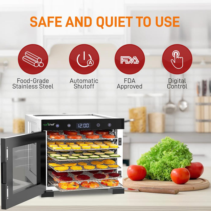 Machine de déshydratation alimentaire premium - 6 plateaux en acier inoxydable avec minuterie numérique et contrôle de la température, 600 watts 