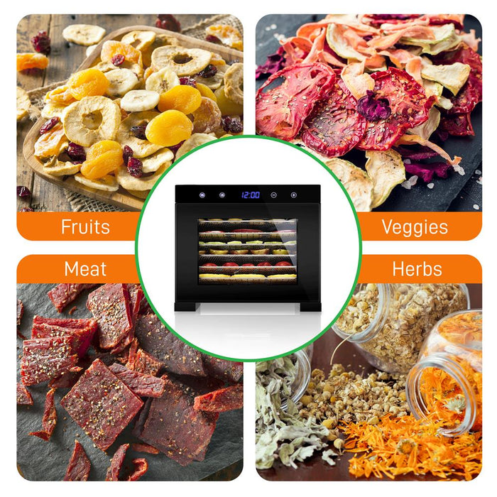 Machine de déshydratation alimentaire premium - 6 plateaux en acier inoxydable avec minuterie numérique et contrôle de la température, 600 watts 