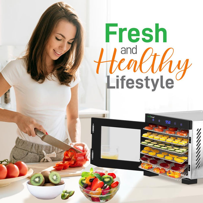 Machine de déshydratation alimentaire premium - 6 plateaux en acier inoxydable avec minuterie numérique et contrôle de la température, 600 watts 