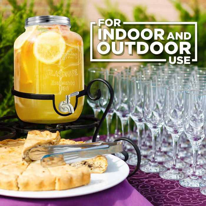 Distributeur de boissons en verre de 1 gallon avec robinet en acier inoxydable et couvercle en métal avec filtres 