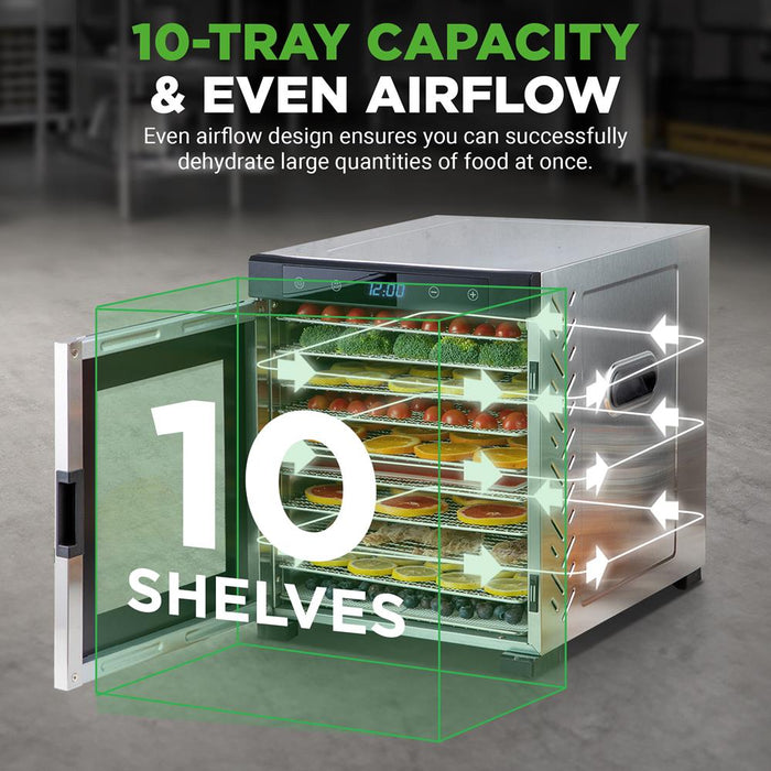 10  Shelf Stainless Steel Trays With Digital Timer And Temperature Control, 900 Watts