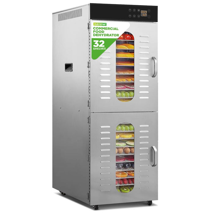 32 Shelf Commercial Food Dehydrator Machine With Digital Timer And Temperature Control For Jerky, Meat, Fruit, Pet Treats, Vegetables, And Herbs (Stainless Steel)