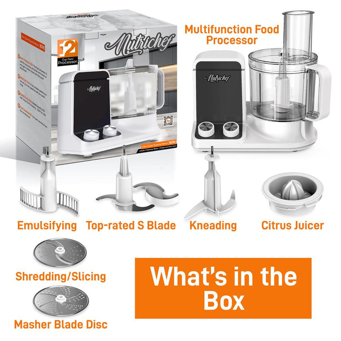 Robot culinaire multifonction - Moteur puissant ultra silencieux, comprend 6 lames d'attachement, capacité jusqu'à 2L 