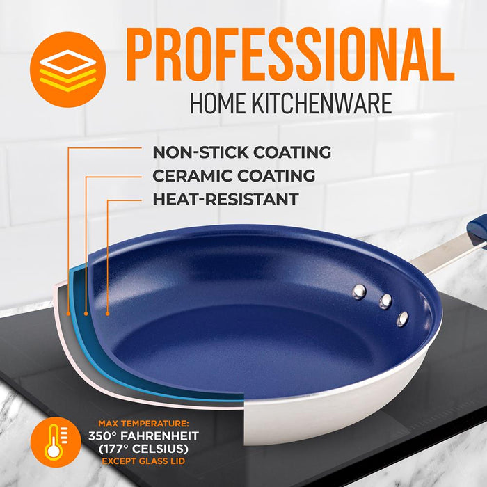 10'' Medium Fry Pan With Lid - Non-Stick Pan With Silicone Handle, Ceramic Coating Inside