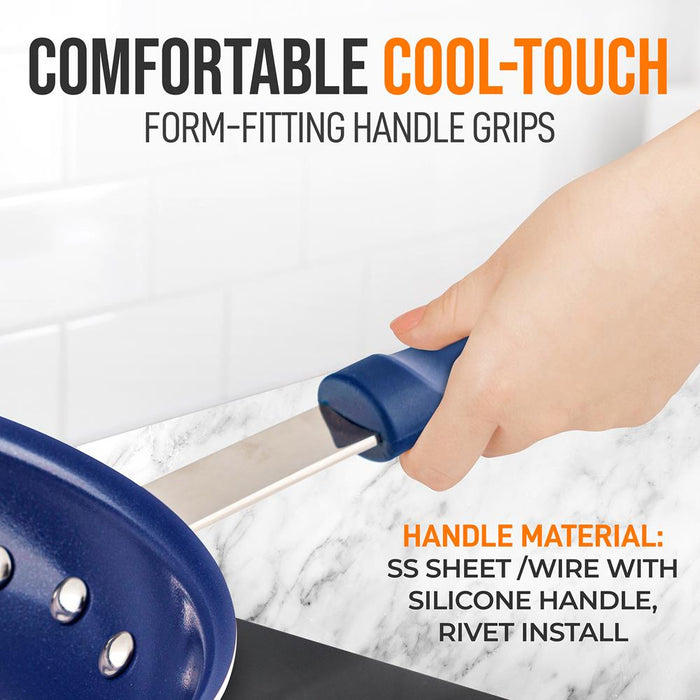 8'' Small Fry Pan With Lid - Non-Stick Pan With Silicone Handle, Ceramic Coating Inside
