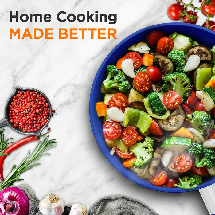 8'' Small Fry Pan With Lid - Non-Stick Pan With Silicone Handle, Ceramic Coating Inside