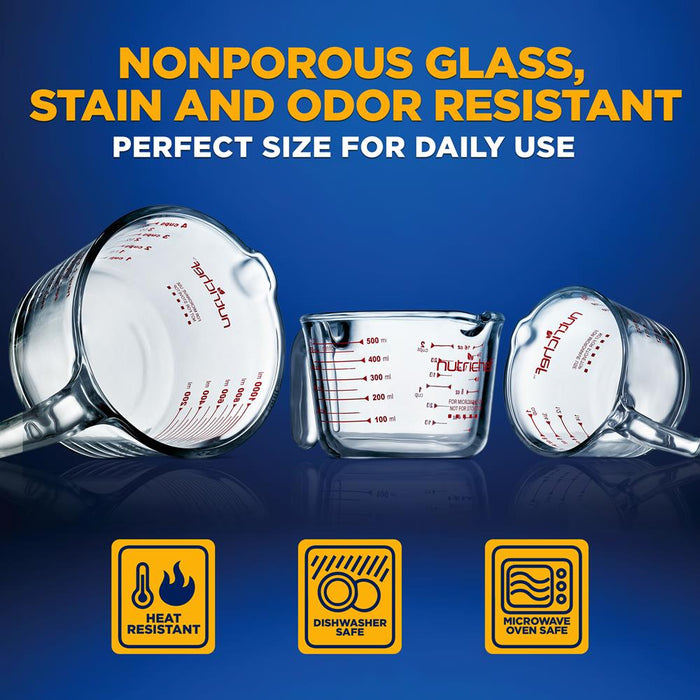 3 Pcs. High Borosilicate Glass Measuring Cup With Customized Decal Scale, 250 Ml, 500Ml, And 1000Ml