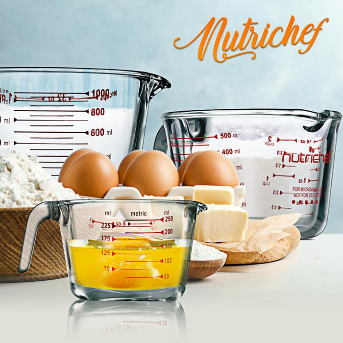 3 Pcs. High Borosilicate Glass Measuring Cup With Customized Decal Scale, 250 Ml, 500Ml, And 1000Ml