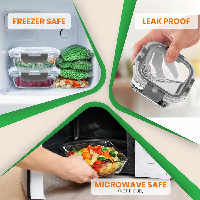 24-Piece Superior Glass Food Storage Containers Set - Stackable Design With Newly Innovated Hinged Bpa-Free Locking Lids (Gray)