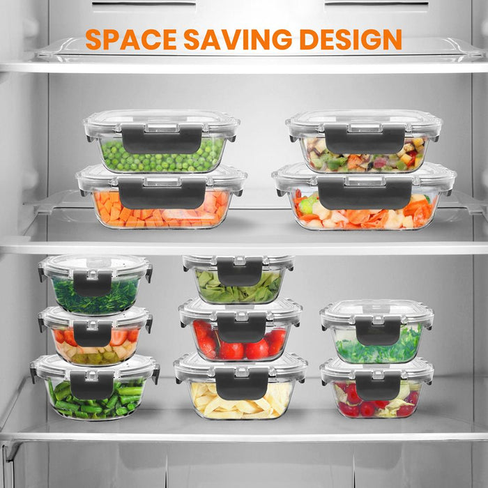 24-Piece Superior Glass Food Storage Containers Set - Stackable Design With Newly Innovated Hinged Bpa-Free Locking Lids (Gray)