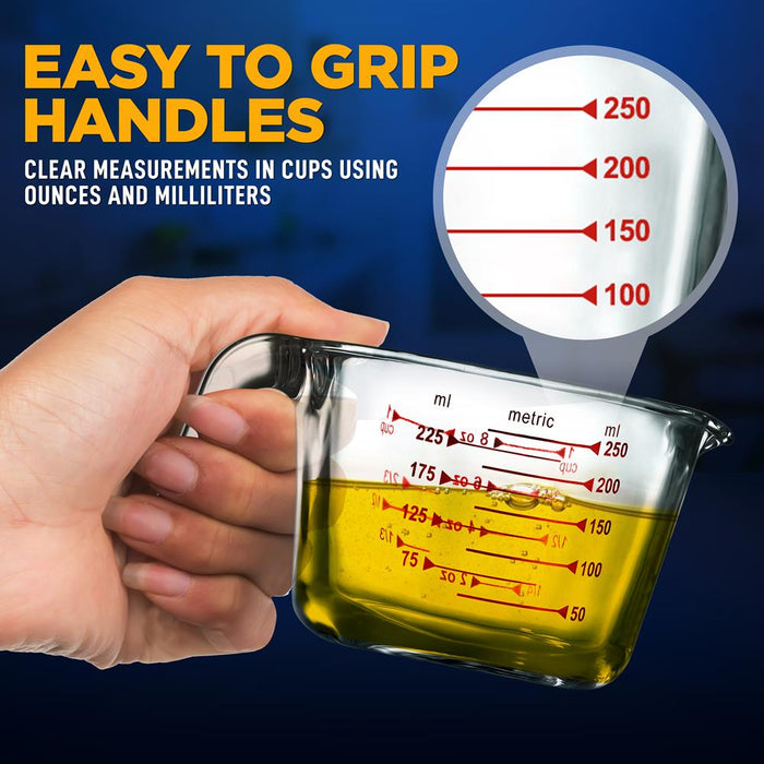 250 Ml. High Borosilicate Glass Measuring Cup With Customized Decal Scale