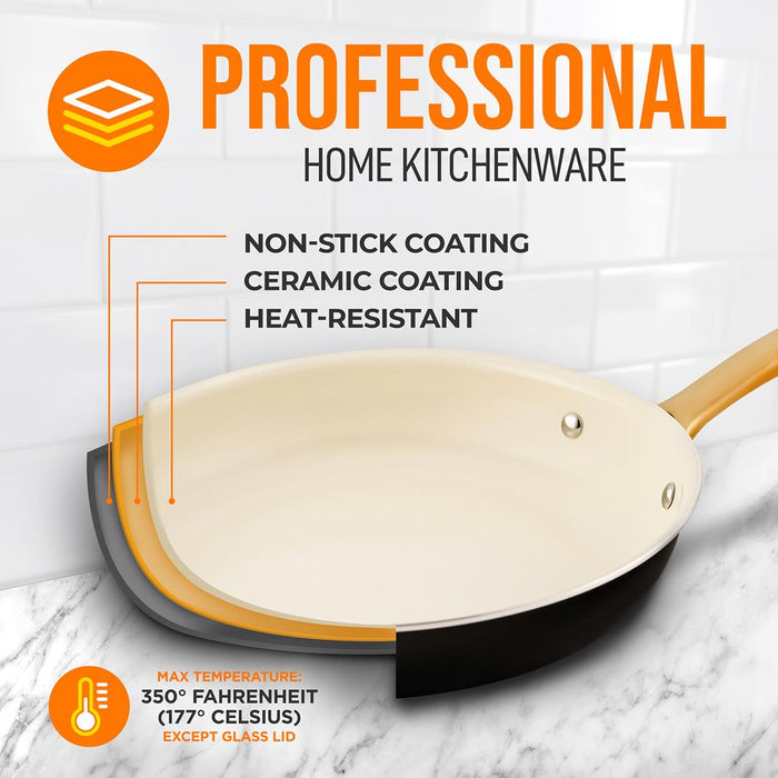 10'' Medium Fry Pan - Non-Stick Pan With Silicone Handle, Interior Non-Stick Ceramic Coating And Polyester Coating Outside