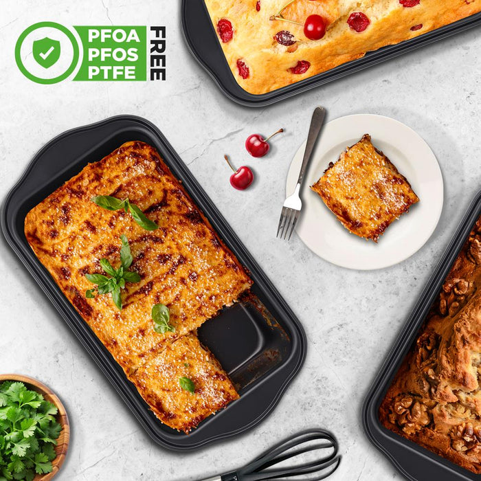 6 Piece Set Of Non-Stick Loaf Pan With Easy Grip Handles For Baking Homemade Bread, Brownies And Pound Cakes (Black)