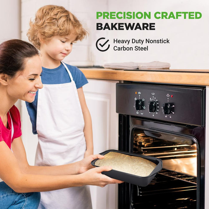 6 Piece Set Of Non-Stick Loaf Pan With Easy Grip Handles For Baking Homemade Bread, Brownies And Pound Cakes (Black)