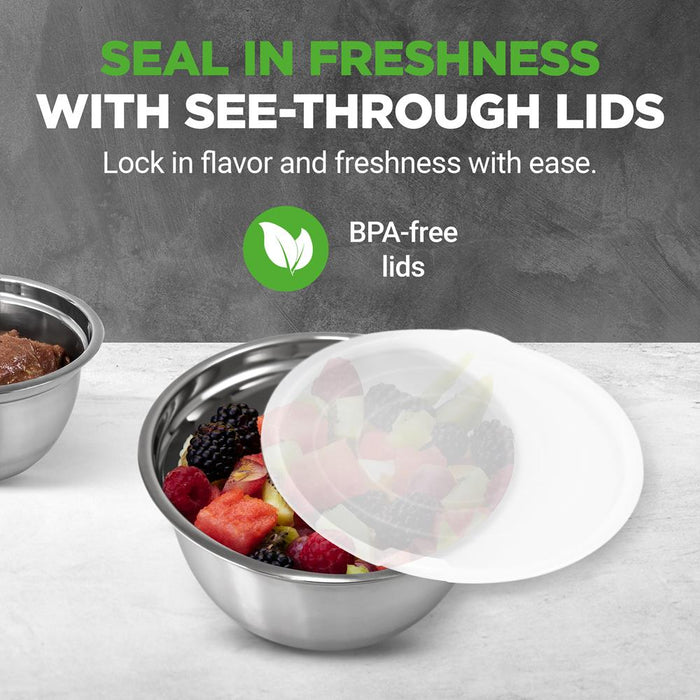5 Pcs. Bols de mélange de cuisine en acier inoxydable - Ensemble de bols de mélange alimentaire avec couvercles translucides 