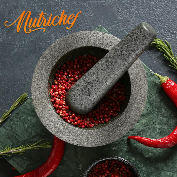 Ensemble de mortier et pilon original de 6'' - Granit non poli robuste, capacité de 2 tasses 