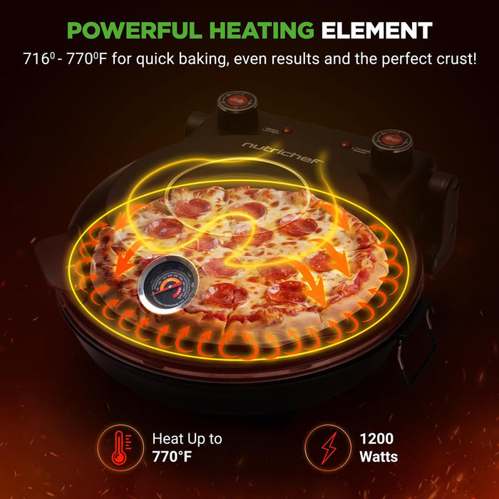 Machine à pizza de comptoir - Four à pizza électrique avec contrôles de température, fenêtre et thermomètre (Noir) 