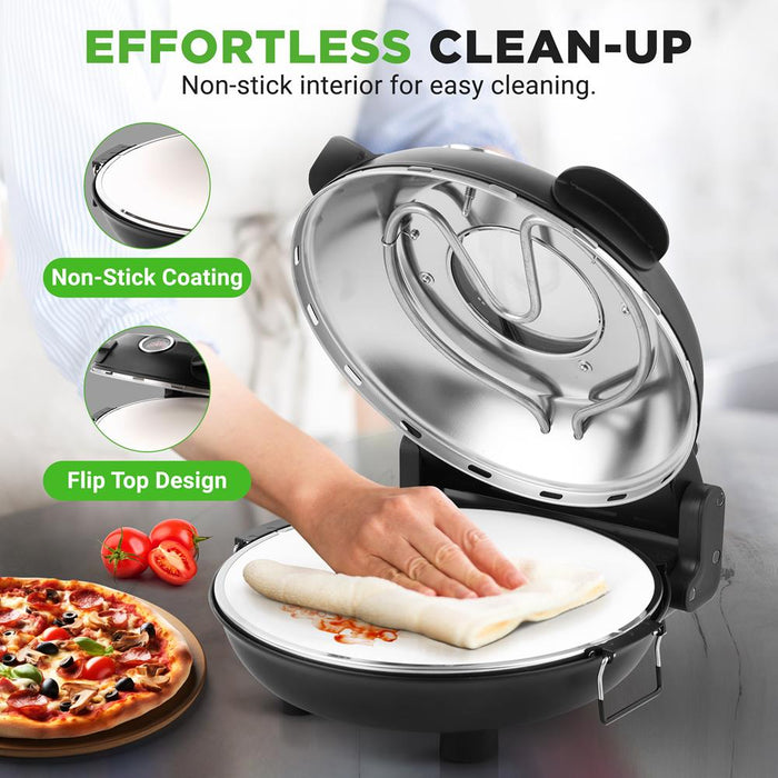 Machine à pizza de comptoir - Four à pizza électrique avec contrôles de température, fenêtre et thermomètre (Noir) 