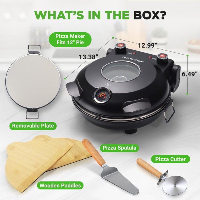 Machine à pizza de comptoir - Four à pizza électrique avec contrôles de température, fenêtre et thermomètre (Noir) 
