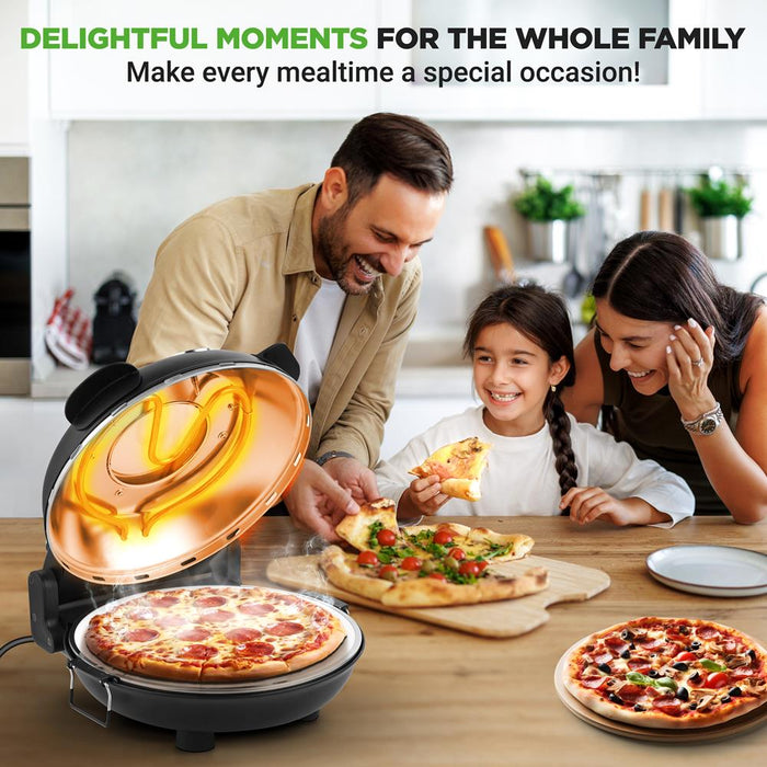 Machine à pizza de comptoir - Four à pizza électrique avec contrôles de température, fenêtre et thermomètre (Noir) 