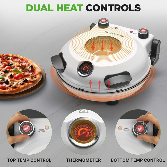 Machine à pizza de comptoir - Four à pizza électrique avec contrôles de température, fenêtre et thermomètre (Blanc ivoire) 