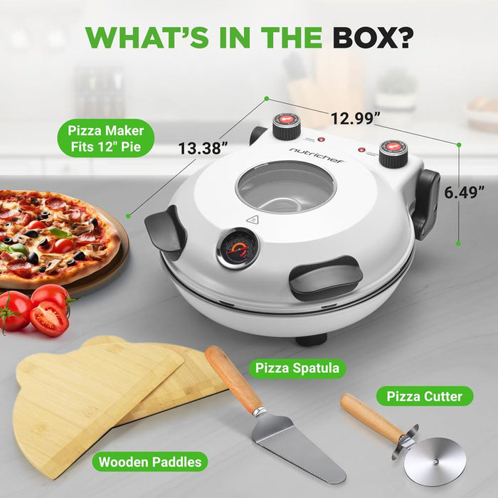 Machine à pizza de comptoir - Four à pizza électrique avec contrôles de température, fenêtre et thermomètre (Blanc ivoire) 