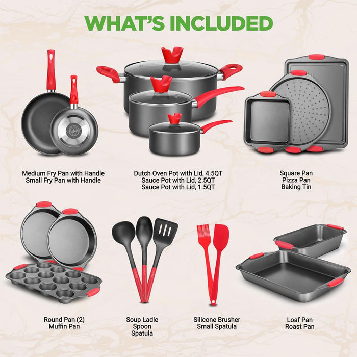 Kitchenware Pots & Pans - High Qualified Basic Kitchen Cookware Set, Non-Stick Bakeware With Utensils (21-Piece Set)