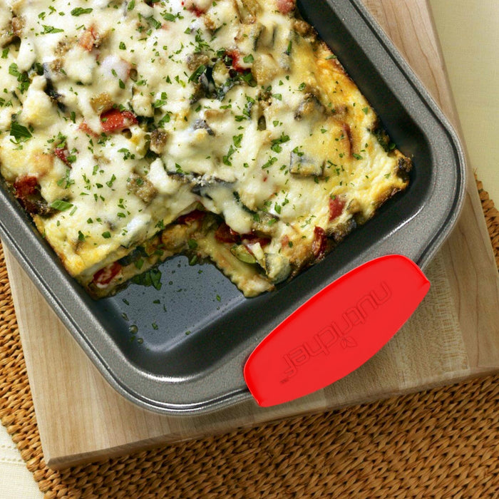 Kitchen Oven Baking Pans - Deluxe Nonstick Gray Coating Inside & Outside Carbon Steel Bakeware Set With Red Silicone Handles (10-Pieces)