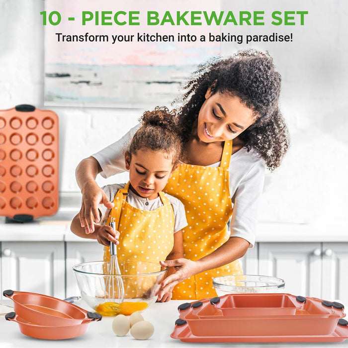 Flexible & Nonstick Carbon Steel Bakeware Set - Professional Home Kitchen Bake Pan Set With Blue Silicone Handles