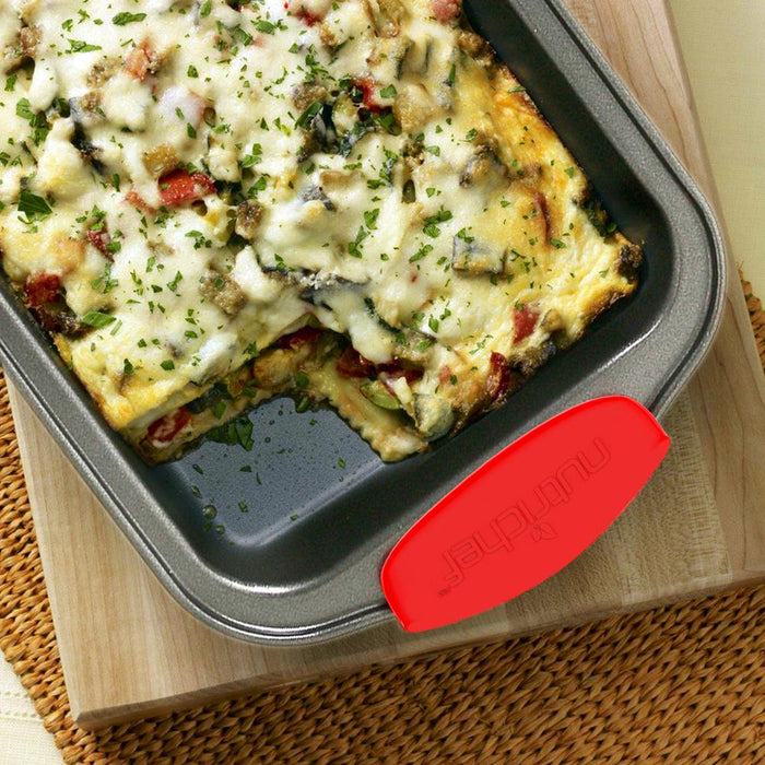 Kitchen Oven Baking Pans - Deluxe Nonstick Gray Coating Inside & Outside Carbon Steel Bakeware Set With Red Silicone Handles (8-Pieces)