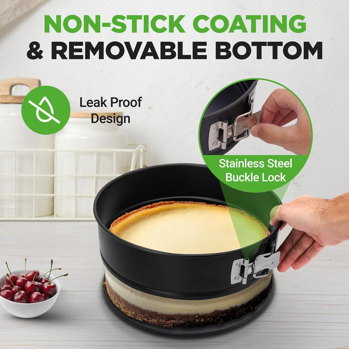 3-Piece Leak Proof Springform Pan Set- With Stainless Steel Lock And 300 Pieces Parchment Paper (Black)