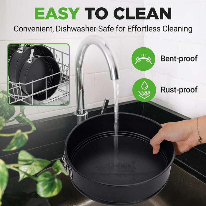 3-Piece Leak Proof Springform Pan Set- With Stainless Steel Lock And 300 Pieces Parchment Paper (Black)
