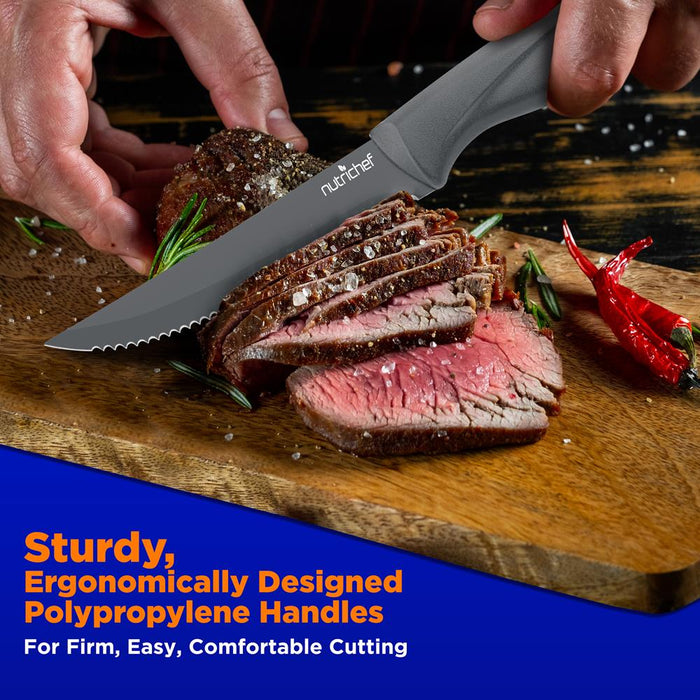 8 Pcs. Steak Knives Set - Non-Stick Coating Knives Set With Stainless Steel Blades, Unbreakable Knives, Great For Bbq Grill (Gray)