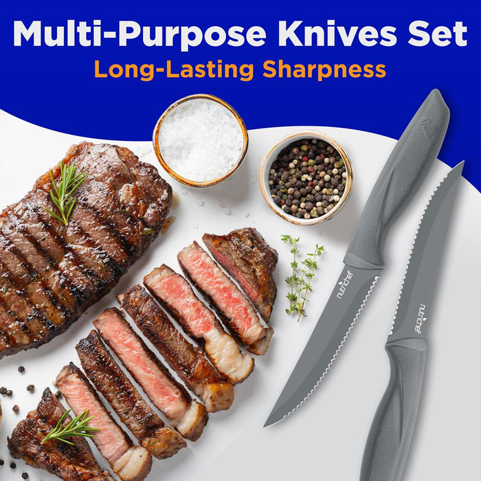 8 Pcs. Steak Knives Set - Non-Stick Coating Knives Set With Stainless Steel Blades, Unbreakable Knives, Great For Bbq Grill (Gray)