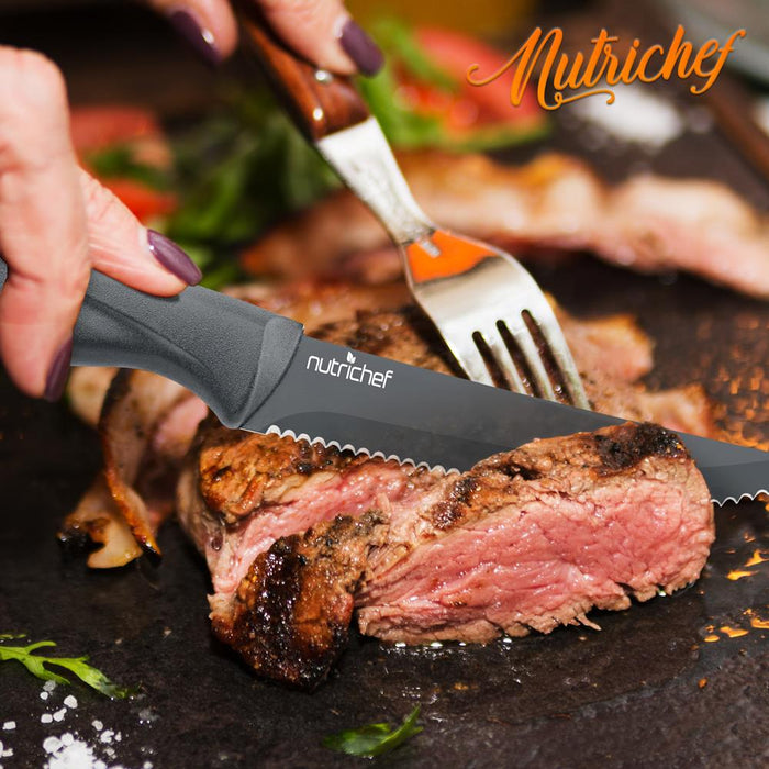 8 Pcs. Steak Knives Set - Non-Stick Coating Knives Set With Stainless Steel Blades, Unbreakable Knives, Great For Bbq Grill (Gray)
