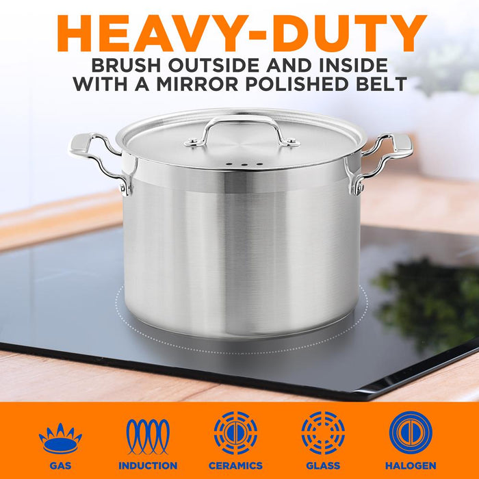 Stainless Steel Cookware Stockpot - 12 Quart, Heavy Duty Induction Pot, Soup Pot With Stainless Steel Lid