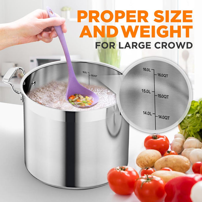 Stainless Steel Cookware Stockpot - 16 Quart, Heavy Duty Induction Pot, Soup Pot With Stainless Steel Lid